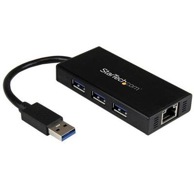 StarTech.com 3-Port Portable USB 3.0 Hub plus Gigabit Ethernet - 5Gbps - Aluminum with Built-in Cable - TAA
