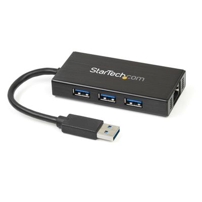 StarTech.com 3-Port Portable USB 3.0 Hub plus Gigabit Ethernet - 5Gbps - Aluminum with Built-in Cable - TAA - Thumbnail 2