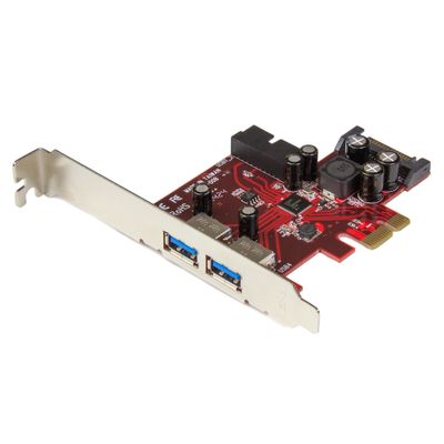 StarTech.com 4 Port PCI Express USB 3.0 Card - 5Gbps - 2 External &amp; 2 Internal - SATA Power - UASP Support - 2x Internal (IDC) Motherboard-Style Headers - TAA PCIe SATA USB 3.2 Gen 1 (3.1 Gen 1) Full-height / Low-profile PCI 2.0 Metallic Red - Thumbnail 2