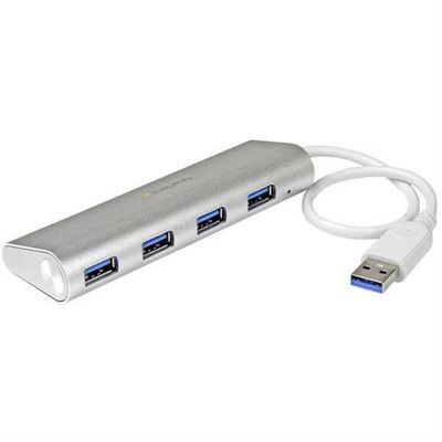 StarTech.com 4-Port USB Hub USB A to 4x USB-A Ports USB 5Gbps Rugged Design Bus-Powered Portable Laptop USB 3.0 Hub USB 3.2 Gen 1 (3.1 Gen 1) Type-A USB 3.2 Gen 1 (3.1 Gen 1) Type-A 5000 Mbit/s Silver White Aluminium Plastic Power