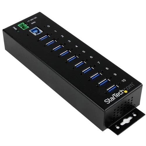StarTech.com 10-Port USB 3.0 Hub - 5Gbps - Metal Industrial USB-A Hub with ESD & Surge Protection - Din Rail Wall or Desk Mountable - TAA Compliant USB Expander Hub - Image 1