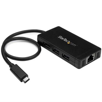 StarTech.com 3-Port USB-C Hub with Gigabit Ethernet - USB-C to 3x USB-A - USB 3.0 (5Gbps) - Includes Power Adapter - TAA