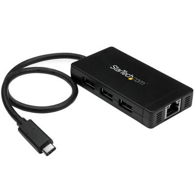 StarTech.com 3-Port USB-C Hub with Gigabit Ethernet - USB-C to 3x USB-A - USB 3.0 (5Gbps) - Includes Power Adapter - TAA - Thumbnail 2