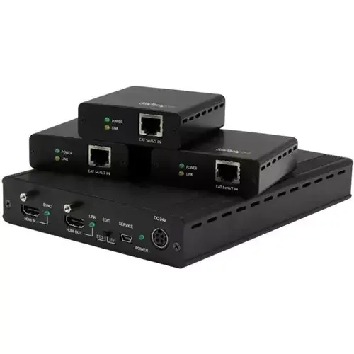 StarTech.com 3-Port HDBaseT Extender Kit with 3 Receivers - 1x3 HDMI over CAT5e Splitter - Up to 4K - TAA - Image 1