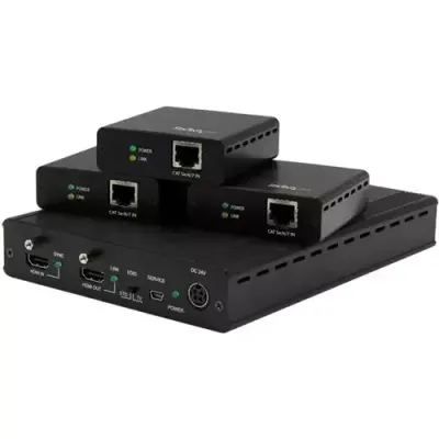 StarTech.com 3-Port HDBaseT Extender Kit with 3 Receivers - 1x3 HDMI over CAT5e Splitter - Up to 4K - TAA