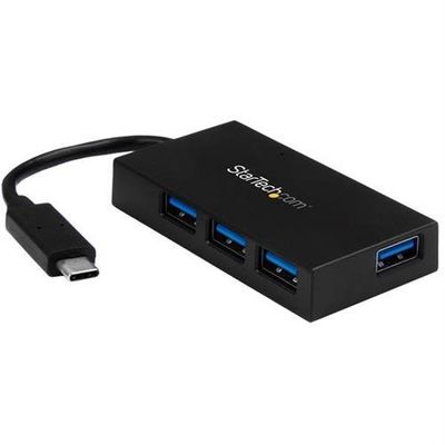 StarTech.com 4 Port USB C Hub - USB Type-C Hub w/ 4x USB-A Ports (USB 3.0/3.1 Gen 1 SuperSpeed 5Gbps) - USB Bus or Self Power - Portable USB-C to USB-A BC 1.2 Charging Hub w/ Power Adapter~4 Port USB C Hub - USB Type-C Hub w/ 4x USB-A Ports USB 3.0 h
