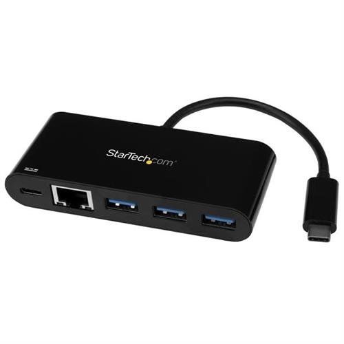 StarTech.com 3 Port USB-C Hub with Gigabit Ethernet & 60W Power Delivery Passthrough Laptop Charging - USB-C to 3x USB-A (USB 3.0 SuperSpeed 5Gbps) - USB 3.2 Gen 1 Type-C Adapter Hub - Image 1