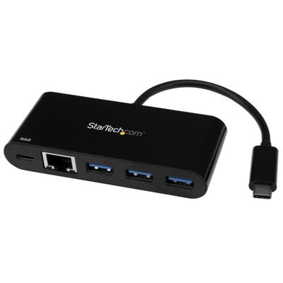 StarTech.com 3 Port USB-C Hub with Gigabit Ethernet &amp; 60W Power Delivery Passthrough Laptop Charging - USB-C to 3x USB-A (USB 3.0 SuperSpeed 5Gbps) - USB 3.2 Gen 1 Type-C Adapter Hub - Thumbnail 2