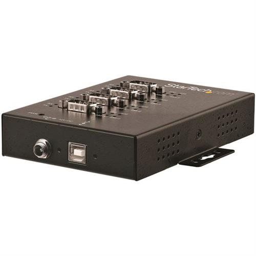 StarTech.com 4 Port Serial Hub USB to RS232/RS485/RS422 Adapter - Industrial USB 2.0 to DB9 Serial Converter Hub - IP30 Rated - Din Rail Mountable Metal Serial Hub - 15kV ESD Protection - TAA - Image 1