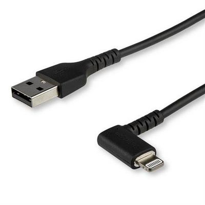 StarTech.com 6ft (2m) Durable USB A to Lightning Cable - Black 90 Right Angled Heavy Duty Rugged Aramid Fiber USB Type A to Lightning Charging/Sync Cord - Apple MFi Certified - iPhone 2 m Lightning USB A Male Male Black