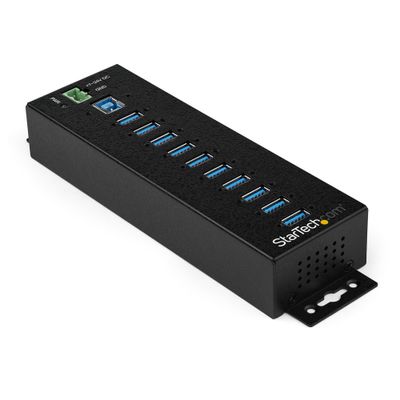 StarTech.com 10-Port USB 3.0 Hub with Power Adapter - Metal Industrial USB-A Hub with ESD &amp; 350W Surge Protection - Din/Wall/Desk Mountable - High Speed USB 3.2 Gen 1 (5Gbps) Hub - TAA - Thumbnail 2