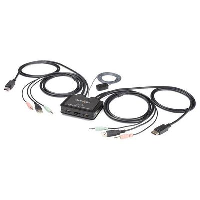 StarTech.com 2 Port DisplayPort KVM Switch - 4K 60Hz - Compact Dual Port UHD DP 1.2 USB Desktop KVM Switch with 4ft Cables &amp; Audio - Bus Powered &amp; Remote Switching - MacBook ThinkPad - Thumbnail 2
