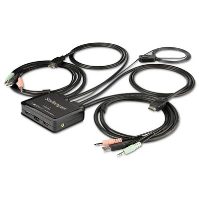 StarTech.com 2 Port HDMI KVM Switch - 4K 60Hz - Compact Dual Port UHD/Ultra HD USB Desktop KVM Switch w/Integrated 4ft Cables &amp; Audio - Bus Powered &amp; Remote Switching - MacBook ThinkPad - Thumbnail 2