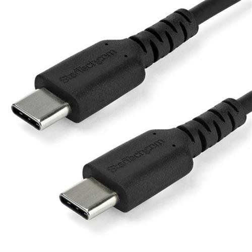 StarTech.com 3ft (1m) USB-C Fast Charging Cable Rugged Charge & Sync 60W (3A) PD USB 2.0 Black TPE Jacket and Aramid Fiber - USB C Charging Cord - Image 1