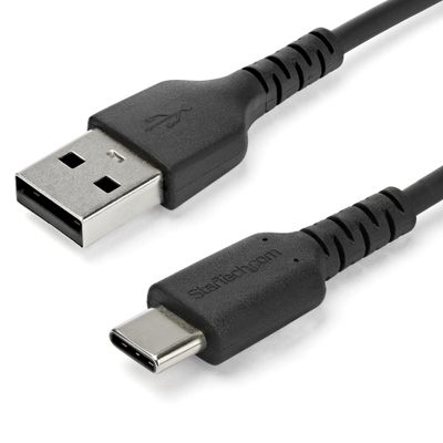StarTech.com 6.6ft (2m) USB-A to USB-C Fast Charging Cable Rugged Charge &amp; Sync 3A USB 2.0 Black TPE Jacket and Aramid Fiber - USB Charging Cord - Thumbnail 2