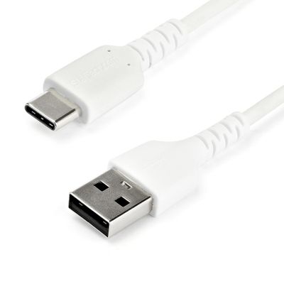 StarTech.com 3ft (1m) USB-A to USB-C Fast Charging Cable Rugged Charge &amp; Sync 3A USB 2.0 White TPE Jacket and Aramid Fiber - USB Charging Cord - Thumbnail 2
