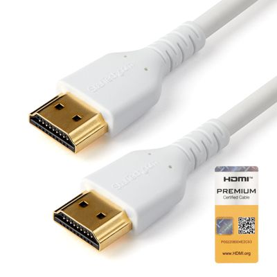 StarTech.com 6ft (2m) Slim HDMI Cable Flexible Premium Certified HDMI 2.0 Cord with Ethernet UHD 4K 60Hz HDR10 Durable Aramid Fiber Design with TPE Jacket White - Thumbnail 2