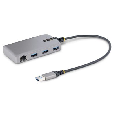 StarTech.com 3-Port USB Hub with Ethernet - 3x USB-A Ports - Gigabit Ethernet (RJ-45) - USB 3.0 5Gbps - Bus-Powered - 1ft/30cm Long Cable - Portable Laptop USB Hub Adapter w/ GbE - Thumbnail 2