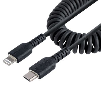 StarTech.com 1m (3ft) USB C to Lightning Cable MFi Certified Coiled iPhone Charger Cable Black Durable TPE Jacket Aramid Fiber Heavy Duty Coil Lightning Cable - Thumbnail 2