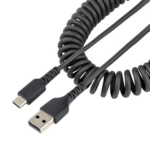 StarTech.com 3.3ft (1m) USB-A to USB-C Fast Charging Cable Rugged Coiled Charge & Sync 3A USB 2.0 TPE Jacket and Aramid Fiber - USB Charging Cord - Image 1