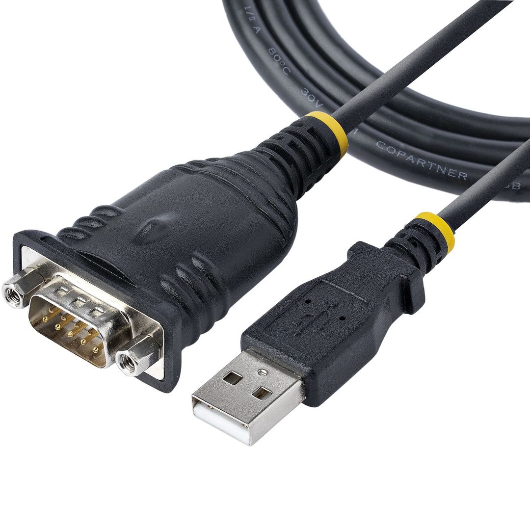StarTech.com 3ft (1m) USB to Serial Cable, DB9 Male RS232 to USB Converter, Prolific IC, USB to Serial Adapter for PLC/Printer/Scanner/Switch, USB to COM Port Adapter, Windows/Mac - Image 1