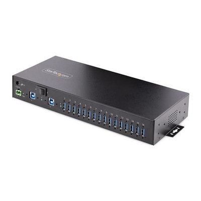 StarTech.com 16-Port Industrial USB 3.0 Hub 5Gbps Metal DIN/Surface/Rack Mountable ESD Protection Terminal Block Power up to 120W Shared USB Charging Dual-Host Hub/Switch - TAA