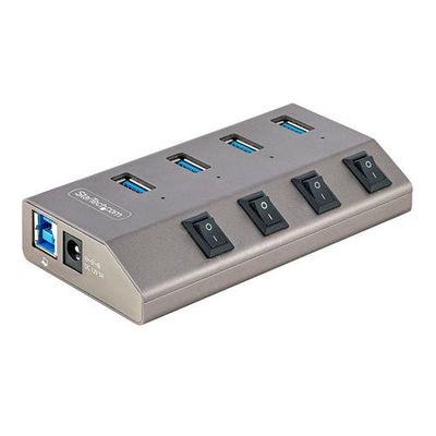 StarTech.com 4 Port Self-Powered USB C Hub with Individual On/Off Switches USB 3.0 (5Gbps) Expansion Hub with Power Supply Desktop Laptop USB-C to USB-A Splitter