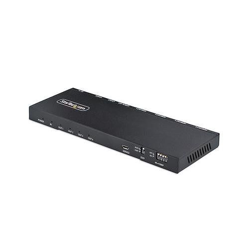StarTech.com 4-Port HDMI Splitter 4K 60Hz HDMI 2.0 Video 4K HDMI Splitter w/ Built-in Scaler HDMI Splitter 1 In 4 Out 3.5mm/Optical Audio Port HDMI Display/Output Splitter HDMI 4x HDMI 2.0b 3840 x 2160 pixels Black Metal - Image 1