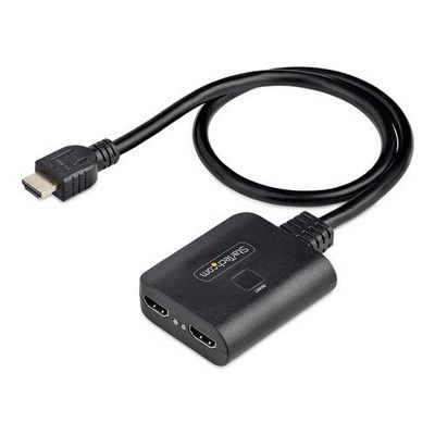 StarTech.com 2-Port HDMI Splitter 4K 60Hz HDMI 2.0 Video 4K HDMI Splitter 1 In 2 Out 1x2 HDMI Display/Output Splitter HDR/HDCP 20in (50cm) Built-in HDMI Cable