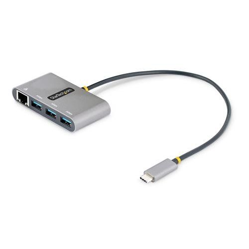 StarTech.com 3-Port USB-C Hub with Ethernet - 3x USB-A - Gigabit Ethernet - USB 3.0 5Gbps - Bus-Powered - 1ft/30cm Long USB Type-C Host Cable - GbE - Portable USB-C to USB-A Hub - Image 1