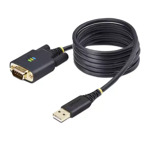 StarTech.com 6.6ft (2m) USB to Serial Adapter Cable COM Retention Interchangeable Screws/Nuts USB-A to DB9 RS232 FTDI IC ESD Protection Windows/macOS/Linux - Image 1