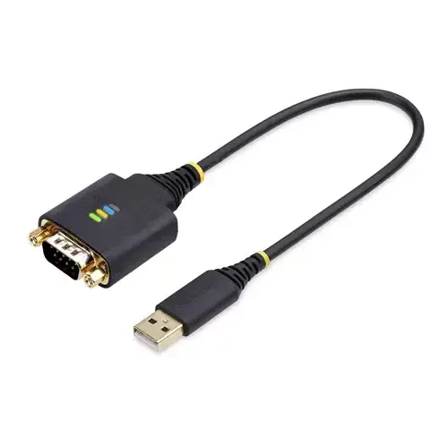 StarTech.com 1ft (30cm) USB to Serial Adapter Cable COM Retention Interchangeable Nuts/Screws USB-A to DB9 RS232 FTDI IC ESD Protection Windows/macOS/Linux - Image 1