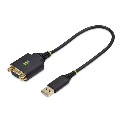 StarTech.com 1ft (30cm) USB to Null Modem Serial Adapter Cable COM Retention FTDI USB-A to DB9 RS232 Interchangeable DB9 Nuts/Screws Windows/macOS/Linux - Image 1