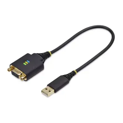 StarTech.com 1ft (30cm) USB to Null Modem Serial Adapter Cable COM Retention FTDI USB-A to DB9 RS232 Interchangeable DB9 Nuts/Screws Windows/macOS/Linux