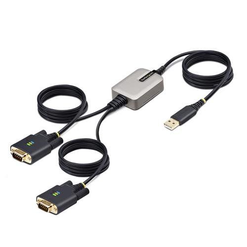 StarTech.com 13ft (4m) 2-Port USB to Serial Adapter Cable Interchangeable DB9 Screws/Nuts COM Retention USB-A to DB9 RS232 FTDI Level-4 ESD Protection Windows/macOS/ChromeOS/Linux - Rugged TPE Construction - Image 1