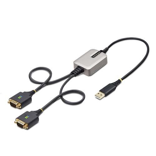 StarTech.com 2ft (60cm) 2-Port USB to Serial Adapter Cable Interchangeable DB9 Screws/Nuts COM Retention USB-A to DB9 RS232 FTDI Level-4 ESD Protection Windows/macOS/ChromeOS/Linux - Rugged TPE Construction - Image 1