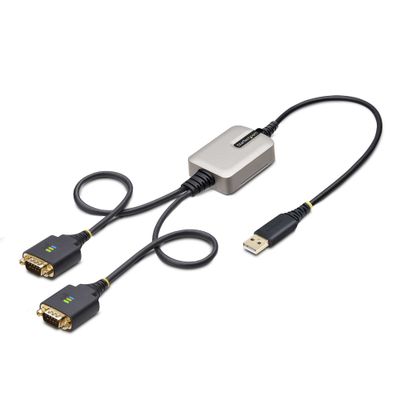 StarTech.com 2ft (60cm) 2-Port USB to Serial Adapter Cable Interchangeable DB9 Screws/Nuts COM Retention USB-A to DB9 RS232 FTDI Level-4 ESD Protection Windows/macOS/ChromeOS/Linux - Rugged TPE Construction - Thumbnail 2