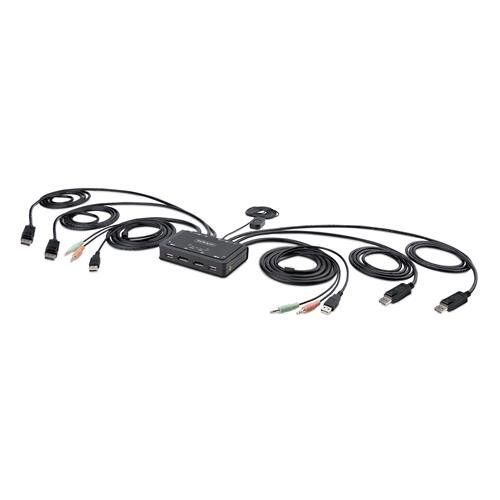 StarTech.com 2-Port Dual-Monitor DisplayPort Cable KVM Switch 4K 60Hz Compact KVM with 5ft/1.5m USB-A/DisplayPort/Audio Integrated Cables Bus Powered - Remote Push Button/Hotkey Switching - Image 1
