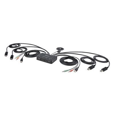 StarTech.com 2-Port Dual-Monitor DisplayPort Cable KVM Switch 4K 60Hz Compact KVM with 5ft/1.5m USB-A/DisplayPort/Audio Integrated Cables Bus Powered - Remote Push Button/Hotkey Switching - Thumbnail 2