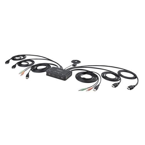 StarTech.com 2-Port Dual-Monitor HDMI Cable KVM Switch 4K 60Hz Compact KVM with 5ft/1.5m USB-A/HDMI/Audio Integrated Cables Bus Powered - Remote Push Button/Hotkey Switching - Image 1