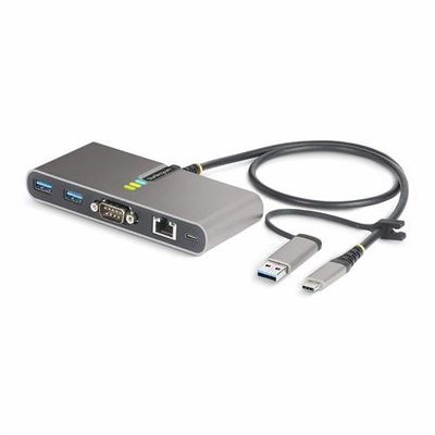 StarTech.com 2-Port USB-C Hub with Ethernet and RS-232 Attached USB-C to USB-A Dongle 100W PD Pass-Through 2x USB-A 5Gbps Gigabit Ethernet RS232 Serial (FTDI)