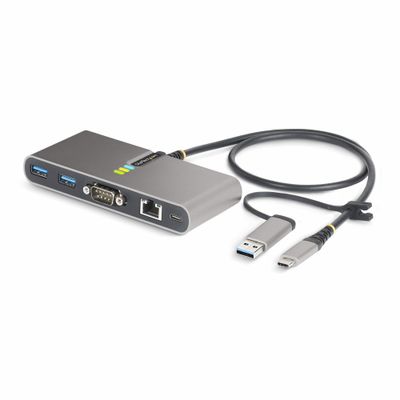 StarTech.com 2-Port USB-C Hub with Ethernet and RS-232 Attached USB-C to USB-A Dongle 100W PD Pass-Through 2x USB-A 5Gbps Gigabit Ethernet RS232 Serial (FTDI) - Thumbnail 2