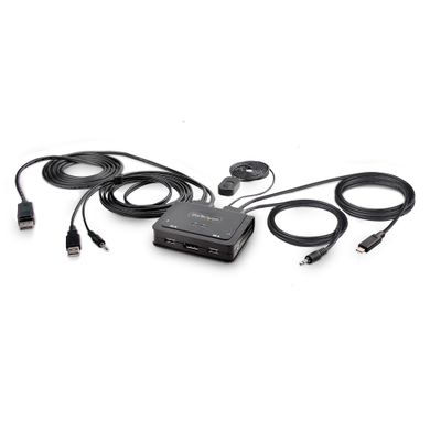 StarTech.com 2-Port Hybrid USB-C DisplayPort Cable KVM Switch 4K 60Hz Compact KVM with 6ft/1.8m USB-A/DisplayPort/Audio &amp; 4ft/1.2m USB-C Integrated Host Cables Bus Powered - Remote Push Button/Hotkey Switching - Thumbnail 2