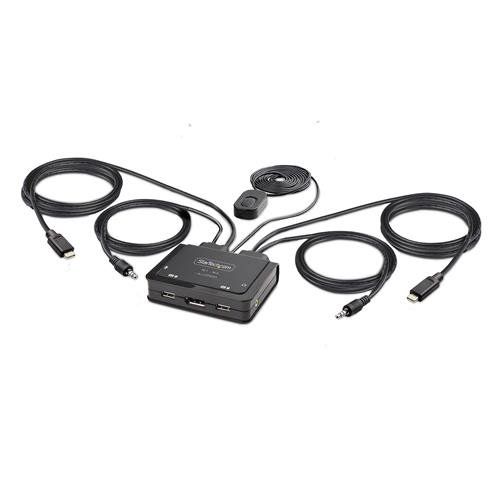 StarTech.com 2-Port USB-C Cable KVM Switch 4K 60Hz DisplayPort Output Compact KVM with 4ft/1.2m USB Type-C/Audio Integrated Cables Bus Powered - Remote Push-Button/Hotkey Switching - Image 1
