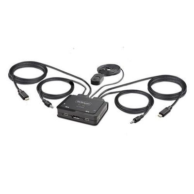 StarTech.com 2-Port USB-C Cable KVM Switch 4K 60Hz DisplayPort Output Compact KVM with 4ft/1.2m USB Type-C/Audio Integrated Cables Bus Powered - Remote Push-Button/Hotkey Switching