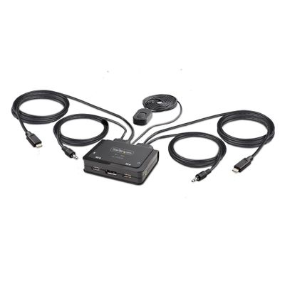 StarTech.com 2-Port USB-C Cable KVM Switch 4K 60Hz DisplayPort Output Compact KVM with 4ft/1.2m USB Type-C/Audio Integrated Cables Bus Powered - Remote Push-Button/Hotkey Switching - Thumbnail 2
