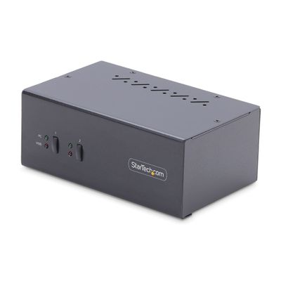 StarTech.com 2-Port Dual-Monitor DisplayPort KVM Switch 4K 60Hz 2x USB 5Gbps Hub Ports 2x USB 2.0 HID Ports Hotkey and Push-Button Switching TAA Compliant - 3.5mm Audio HDCP - Thumbnail 2