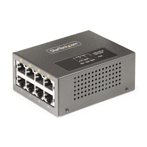StarTech.com 4-Port Multi-Gigabit PoE++ Injector 5/2.5/1G Ethernet (NBASE-T) PoE/PoE+/PoE++ (802.3af/802.3at/802.3bt) 160Watts Power Budget Wall/DIN Rail Mountable Unmanaged - TAA - Image 1