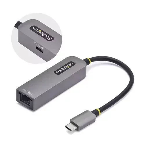 StarTech.com 2.5GbE USB-C to Ethernet Adapter 100W PD Pass-Through NBASE-T NIC USB 3.0 Type-C 2.5/1G Multi Speed Network Thunderbolt Compatible Windows & Mac Wired USB Type-C Ethernet 5000 Mbit/s Grey - Image 1