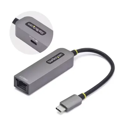 StarTech.com 2.5GbE USB-C to Ethernet Adapter 100W PD Pass-Through NBASE-T NIC USB 3.0 Type-C 2.5/1G Multi Speed Network Thunderbolt Compatible Windows & Mac Wired USB Type-C Ethernet 5000 Mbit/s Grey